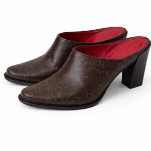 Women's Donald Pliner Western Mules 7.5 Embossed Slip On Shoes